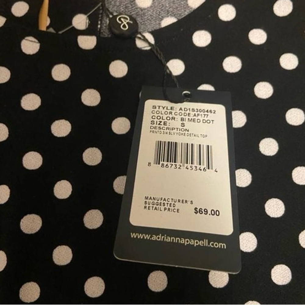 NWT Adrianna Papell Black and White Polka Dot Top Small - Picture 5 of 6
